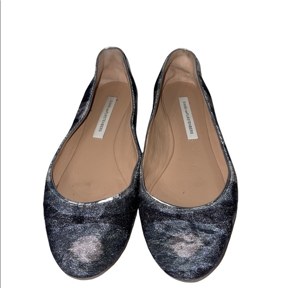 Diane Von Furstenberg Ballet Flats Size 6 Velvet Leopard Print Blue *Sample* - Picture 2 of 10